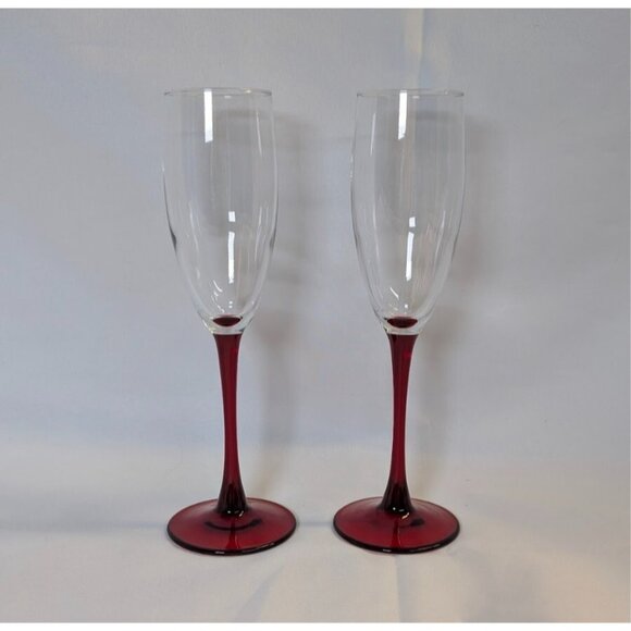 3 for $20 Luminarc Cherry Red Stem Champagne Mimosa Cocktail Glass Set of 2 - Picture 6 of 7